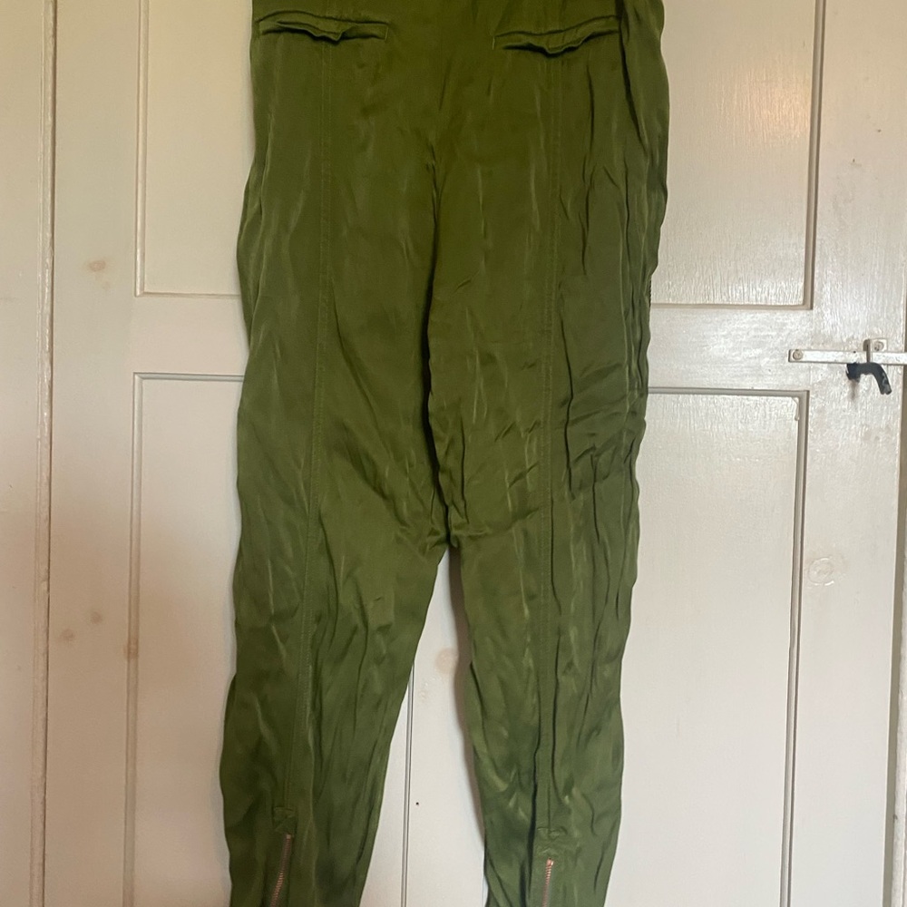 Anthropologie green silk and velvet pants